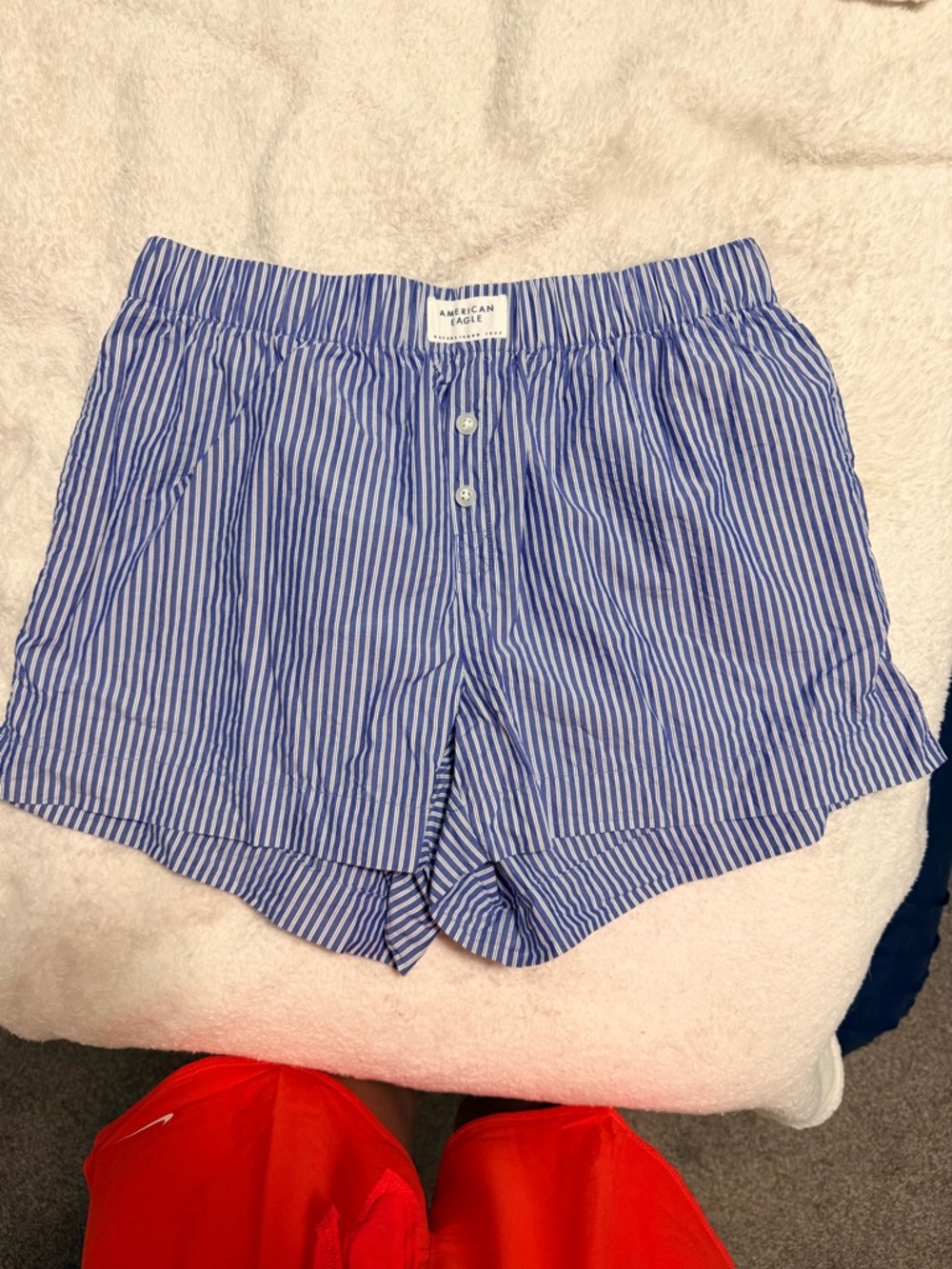 American Eagle Outfitters Blue & White Striped High-Waist Shorts